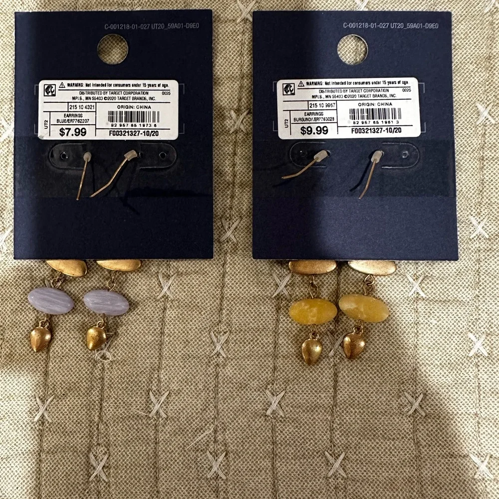 Universal Thread Semi Precious Stone Dangle Earrings (NWT) Set of 2: Pierced - Picture 2 of 8
